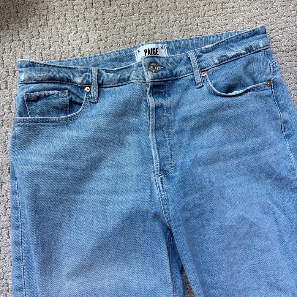 Paige Leenah Distressed Wide Leg Jeans High Waisted Size 31 Light Wash - Picture 5 of 12